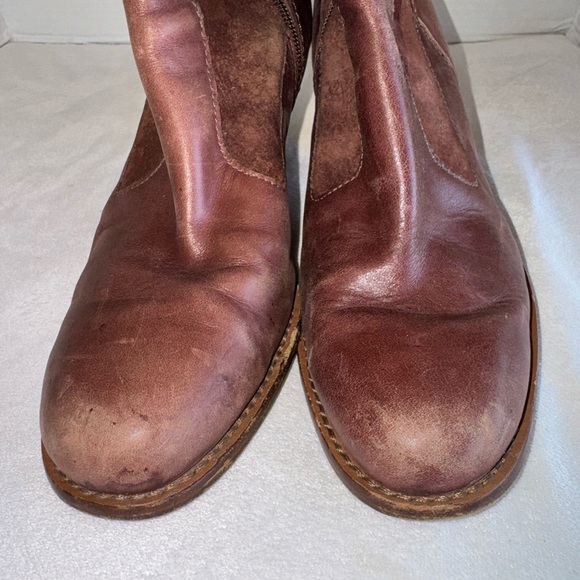 UGG Womens Raya Brown Leather And Suede Tall Heeled Boots Sheepskin Trim Size 9 - Picture 4 of 16